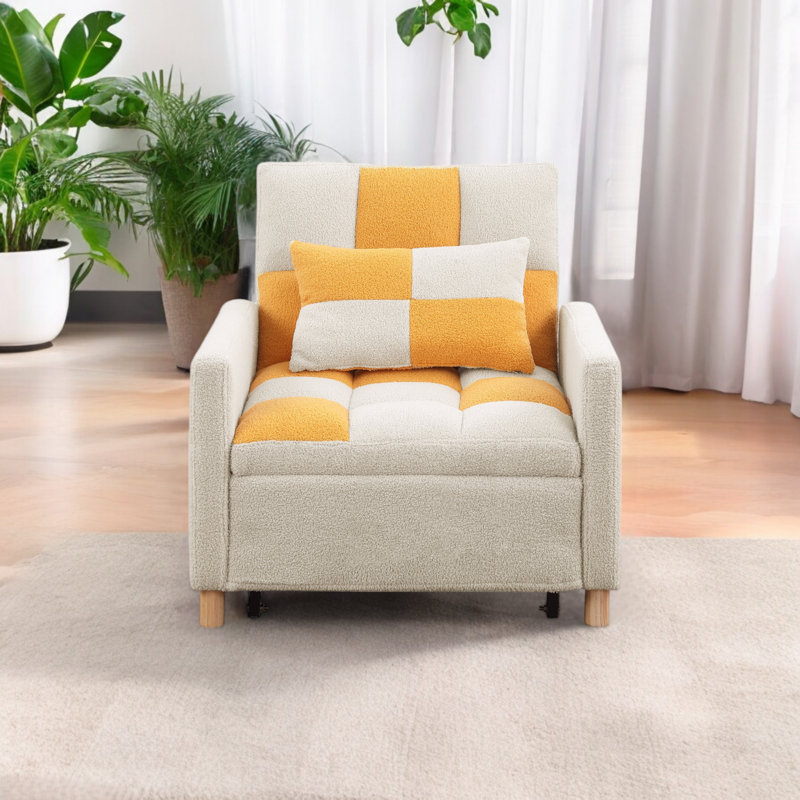 Méridienne convertible l 31,48 po, Polyester beige / jaune