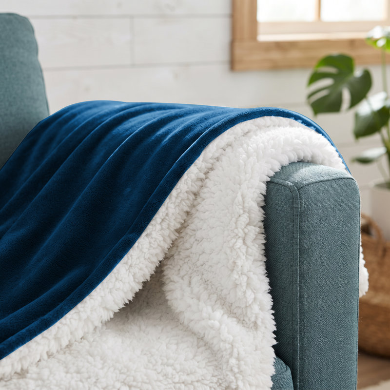 Luxury Sherpa Fleece Throw Blanket – Ultra Soft, Warm & Cosy Plush Sofa and Bed Throw, 130" W x 150" L, Blue