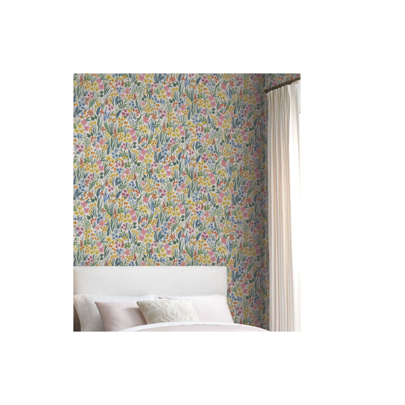 Lea Peel & Stick Wallpaper, White/Pink/Yellow