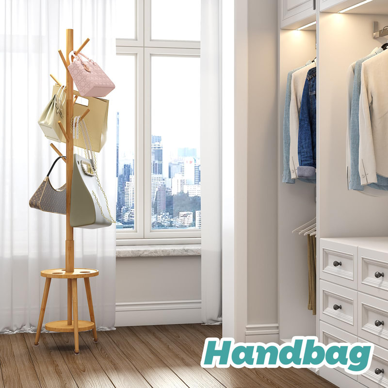 Bamboo Wood Coat Freestanding with Umbrella Holder, Natural