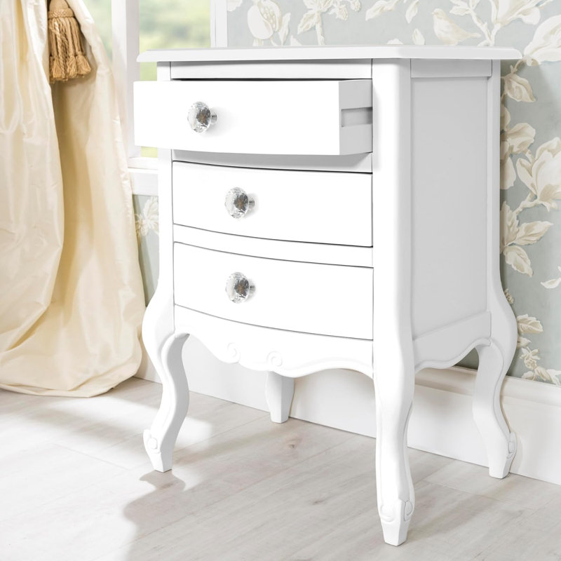 48 cm W Solid Wood Bedside Table, White