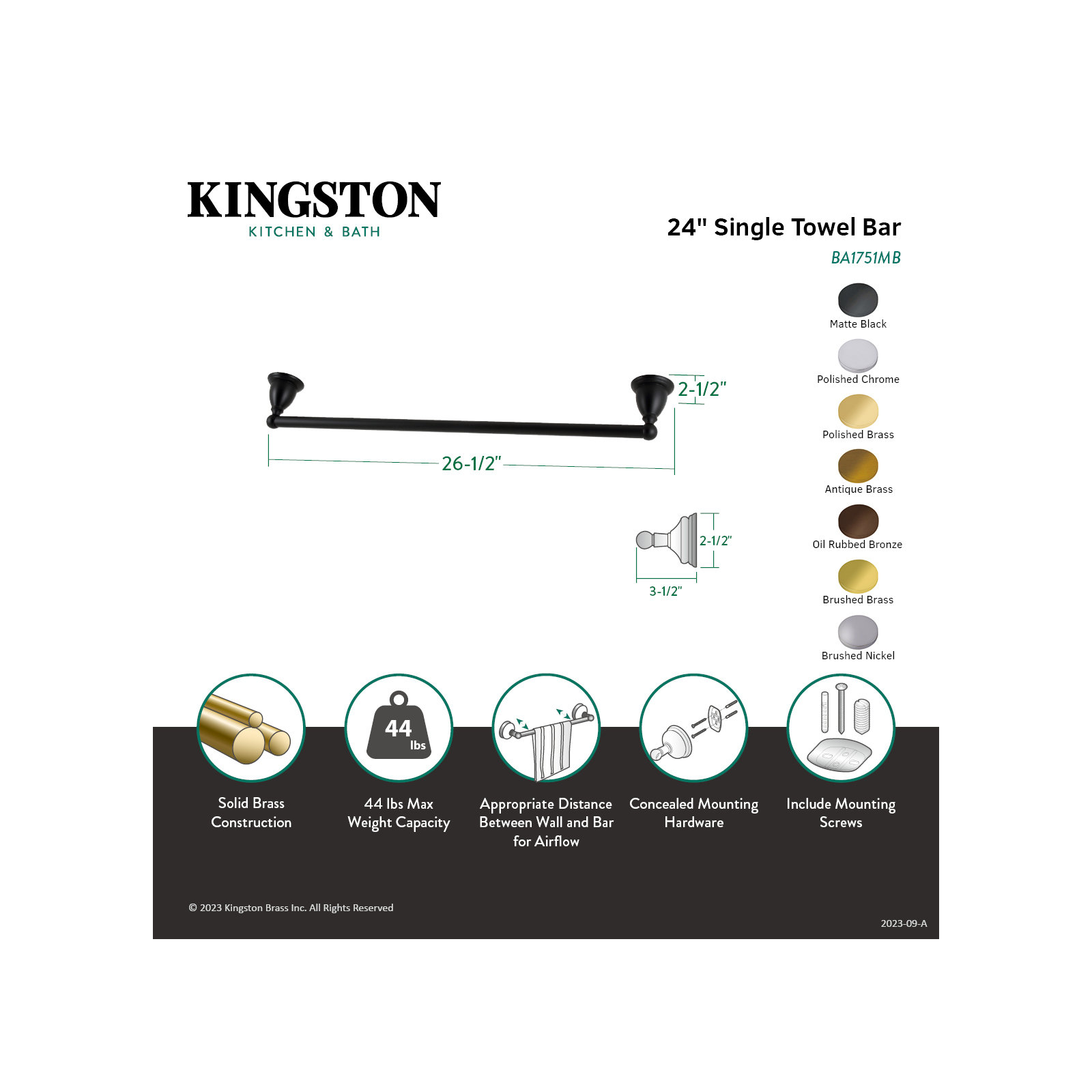 Kingston Brass Heritage 24-Inch Towel Bar, Polished Brass