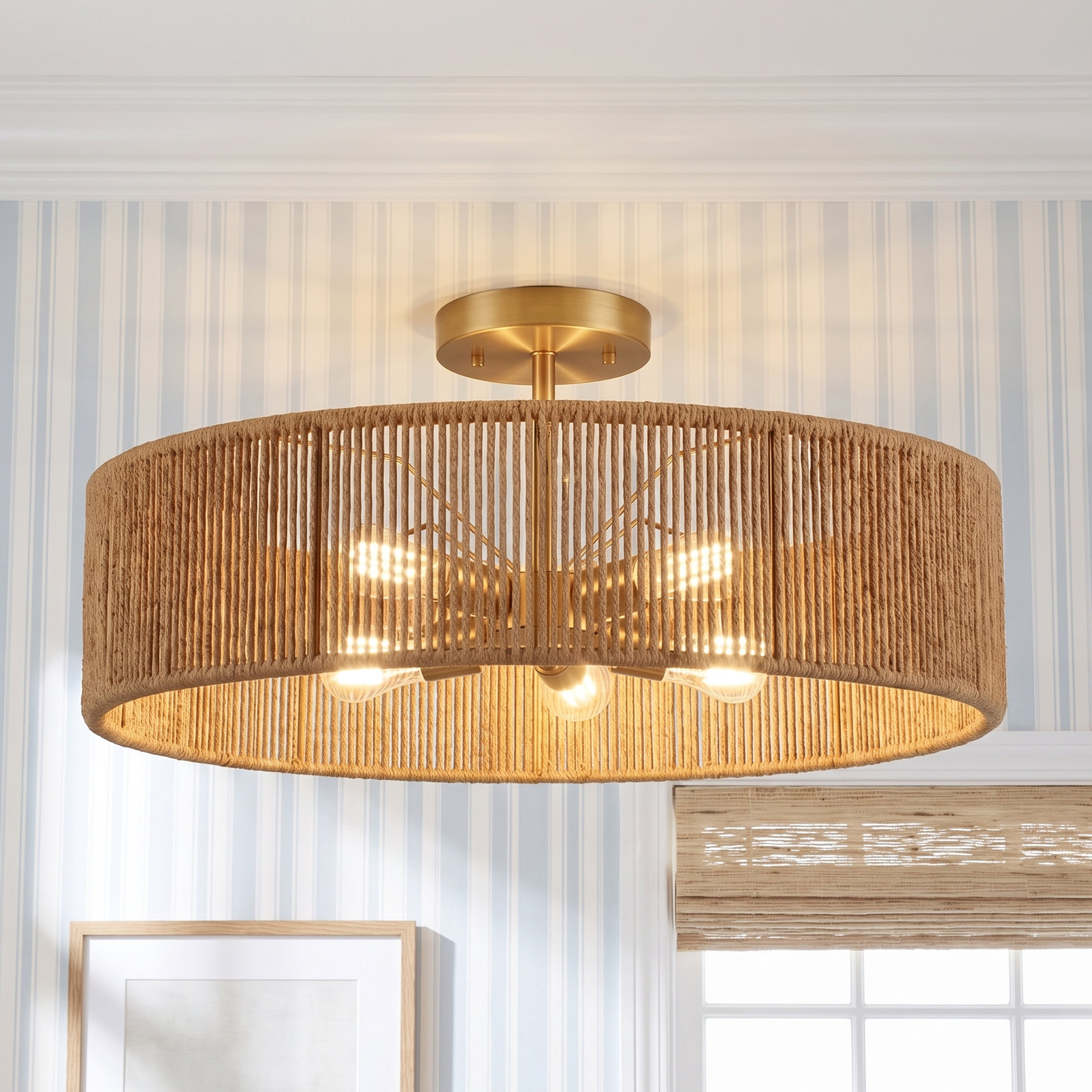 24" 5-Light Semi Flush Mount, Polished Brass
