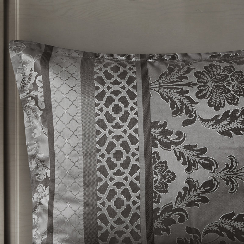 Ensemble de literie luxueux 7 pièces gris avec motif jacquard élégant pour Cal King