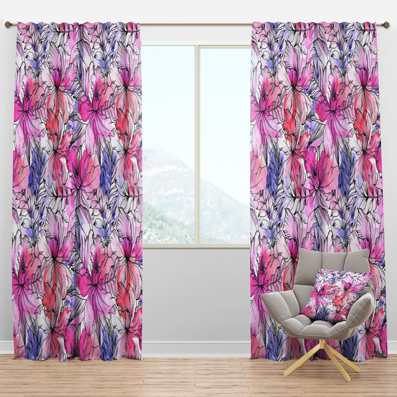 Motif floral - Rideau simple semi-transparent abstrait moderne, l 52 po x L 120 po