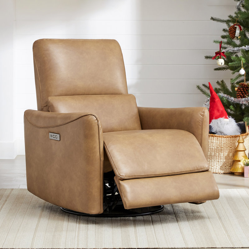Fauteuil inclinable électrique pivotant en cuir Mikkel, Similicuir brun cognac