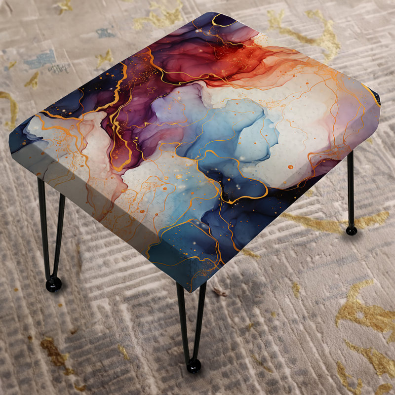 Repose-pieds rectangulaire rouge et bleu Marble Bliss