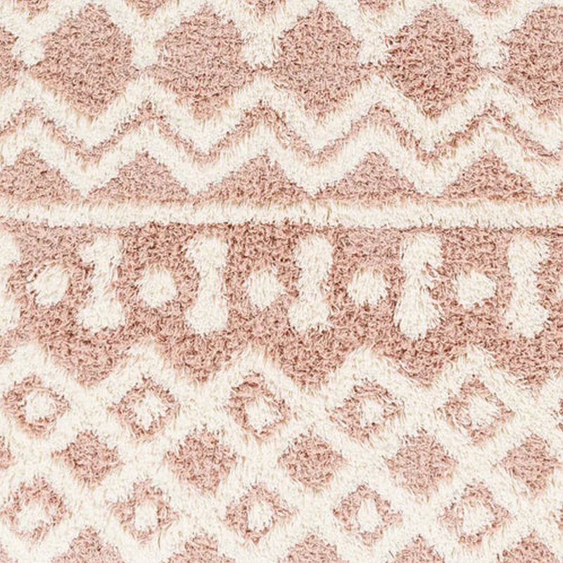 Dusty Pink Modern Shaggy Rug, Geometric Easy to Clean Rug For Living Room, Dining Room, Bedroom, Rectangle 130 x 170 cm