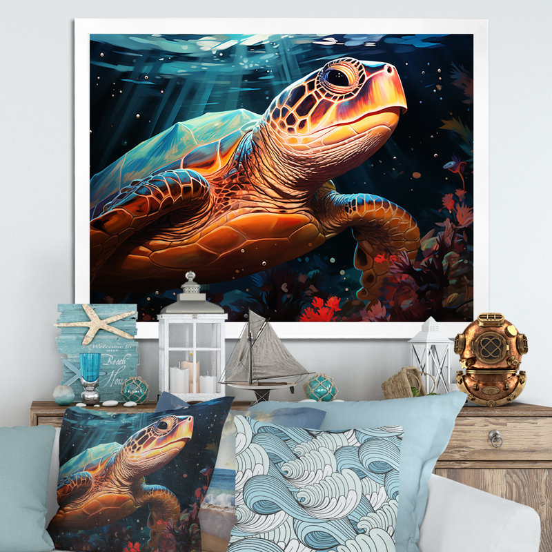 Contemporary Marine Life III, Cadre simple blanc, H 34 po x l 44 po x P 1,5 po