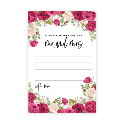 Nude et roses rouges foncées, conseils de mariage et cartes de livre d'or pour les mariés, paquet de 56
