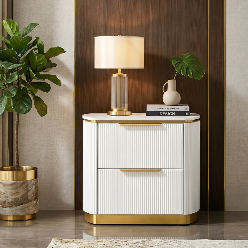 Kingsley Nightstand in Gold and White Finish