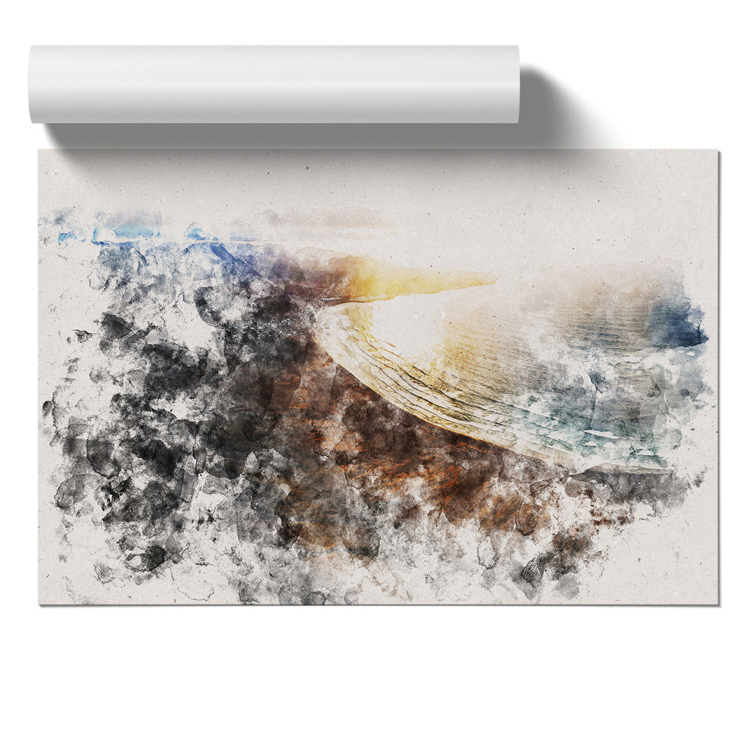 Mountain View of Lanzarote in Spain Watercolour - Frameless Print
