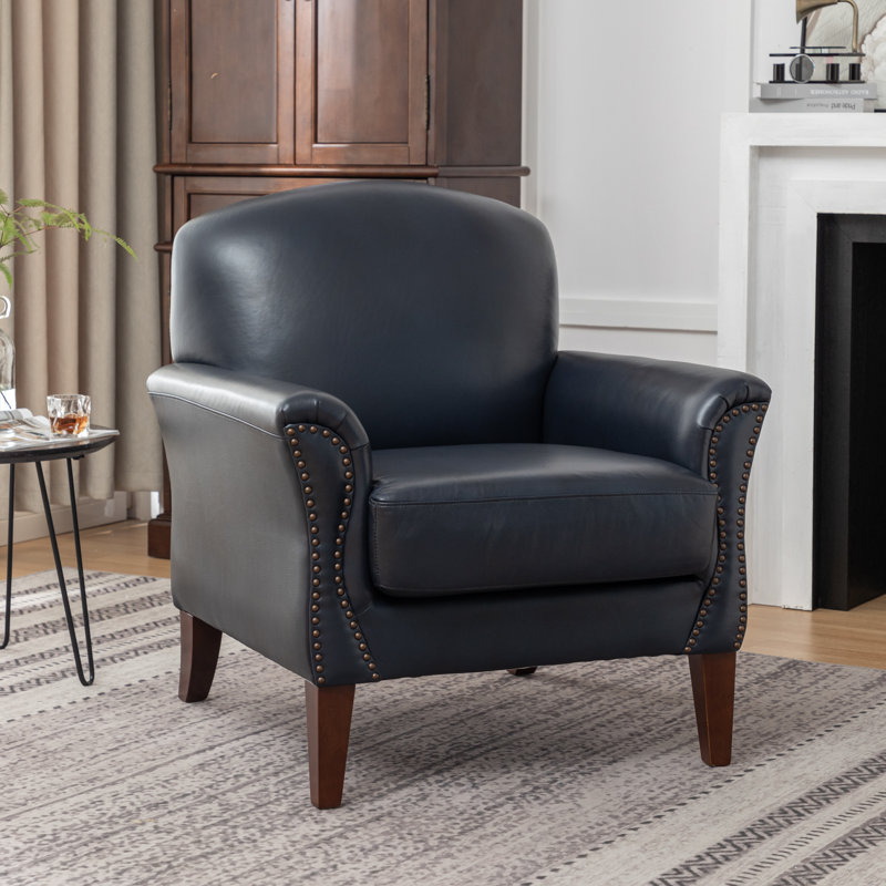 Shalisia 32'' Wide Upholstered Genuine Leather Armchair, Navy Genuine Leather