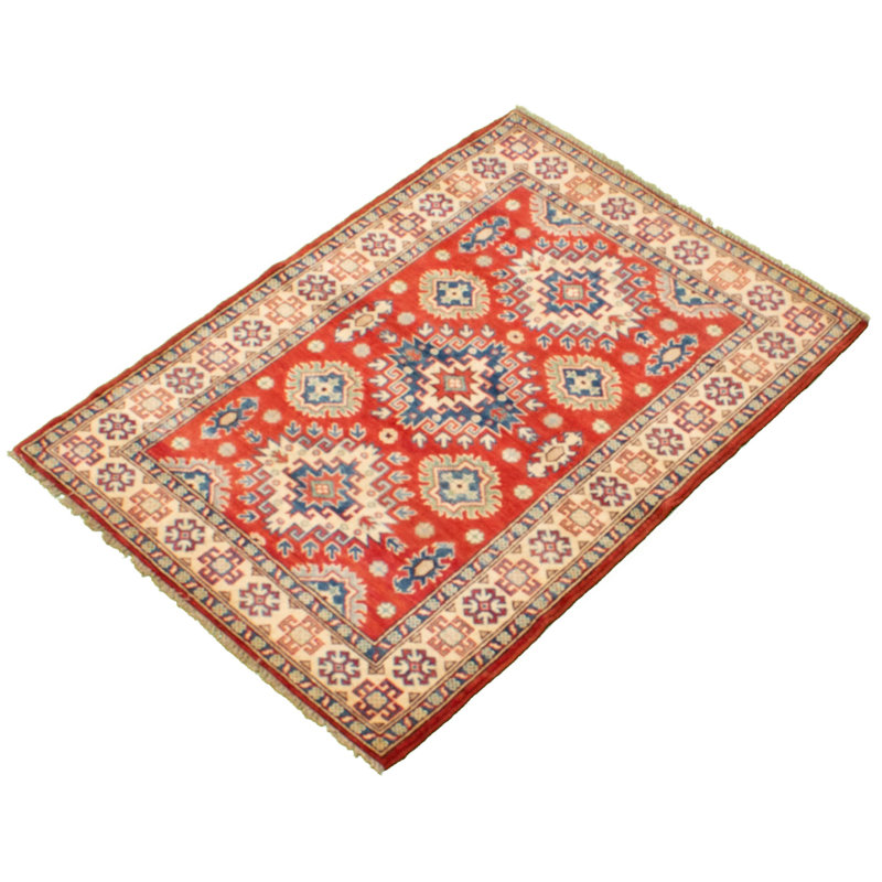 Tapis unique en laine noué à la main Gazni doré des années 2010 de 3 pi 5 po x 5 pi Qaiden