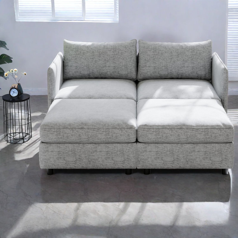 Canapés avec rangement peu encombrants, chenille grise, style Mid-Century moderne