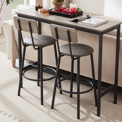 Bar Table Set 43.31"L x 15.75"W x 35.41"H Particle Board Gray Height Adjustable