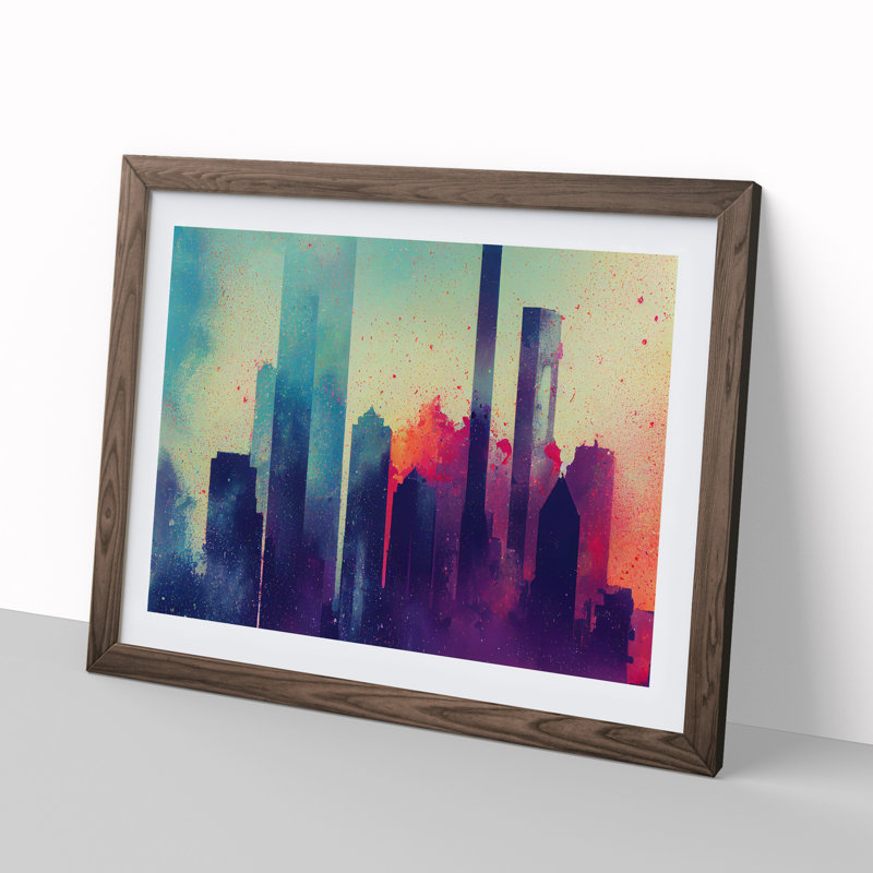 Skyscraper Skyline Splashed Vol.2 Abstract - Framed Print, Walnut, 34cm H x 46cm W x 2cm D