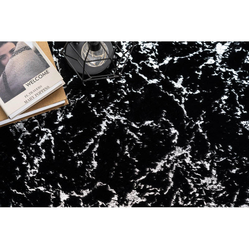 Tapis noir à motif abstrait Juiliana, Rectangle 5 pi x 7 pi
