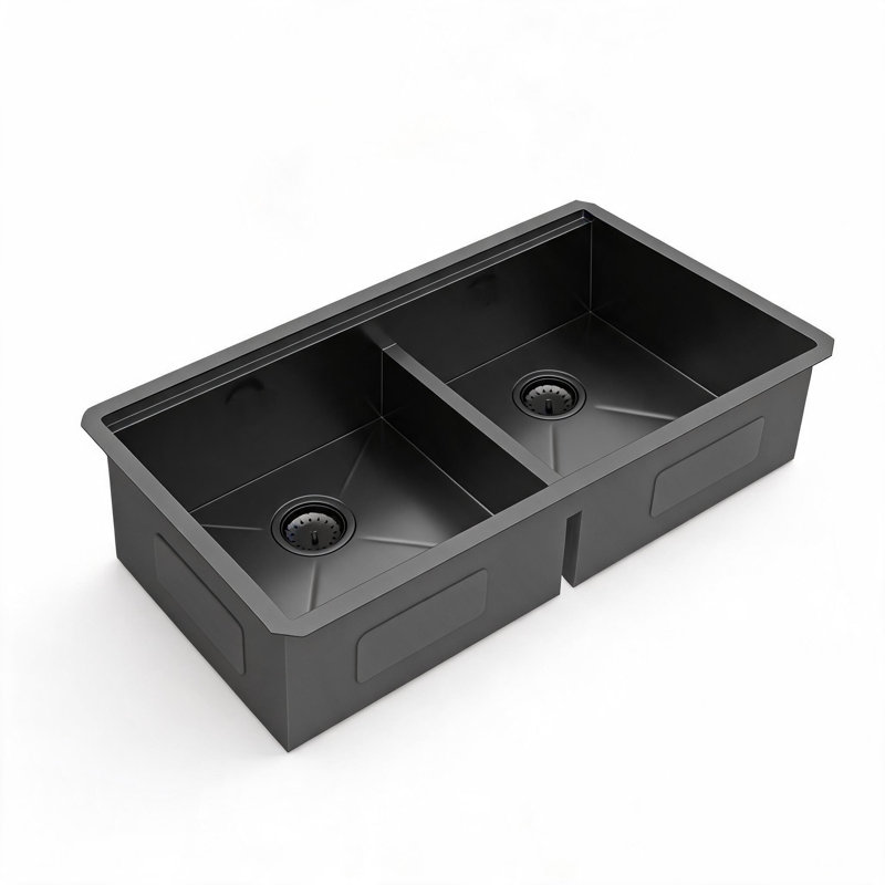 Évier de cuisine double cuve encastré sous plan en acier inoxydable noir canon de fusil de 33 pouces avec deux cuves de 10 pouces de profondeur