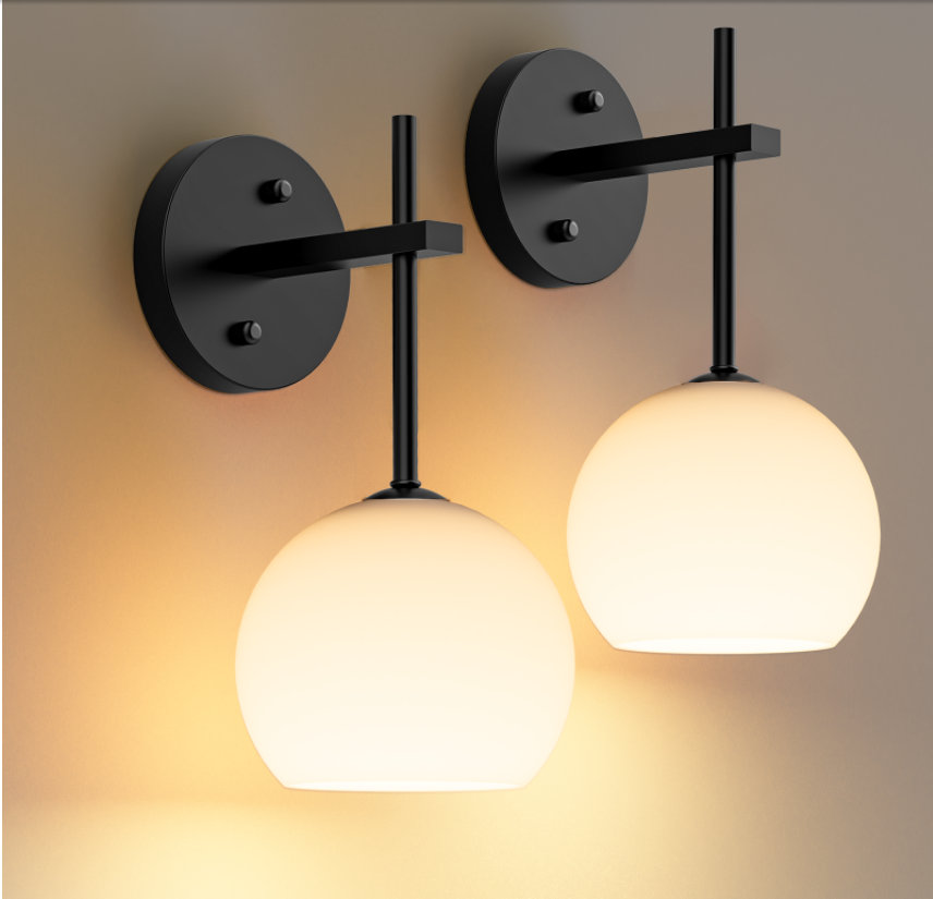 Battery Rechargeable Wall Lights Set Of 2, Sconces Wall Lamps With Frosted Glass