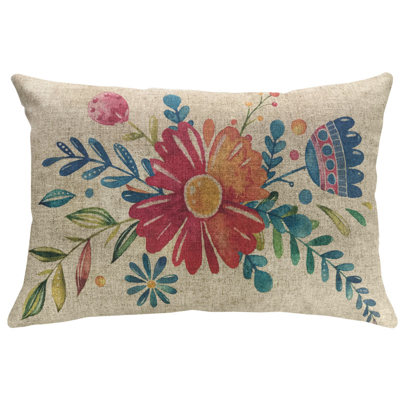 Floral Linen Reversible Throw Pillow