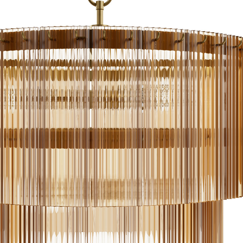 Ontario 6 Light Pendant Ceiling Light Fixture, Tan, Gold