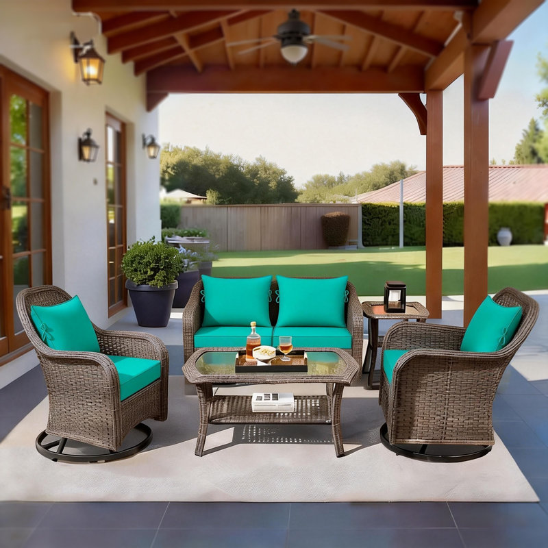 24 x 28 In Patio Furniture Cushions set of 4, Fade Resistant Outdoor Seat Cushions with 4 pairs of Ties, Deep Seat Cushion for Seat Patio Chairs, Rattan Furniture, Wicker Seating, outdoor Adirondack Chair,Turquoise