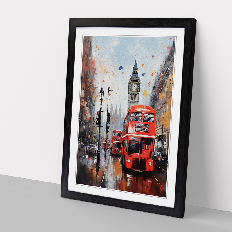 London Modern - Single Picture Frame Print on Wood, 46cm H x 34cm W x 2cm D, Black