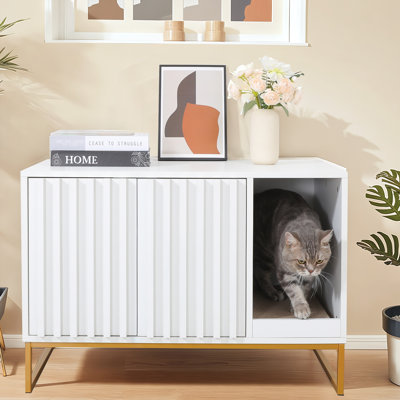32'' White Modern Cat Litter Box Enclosure