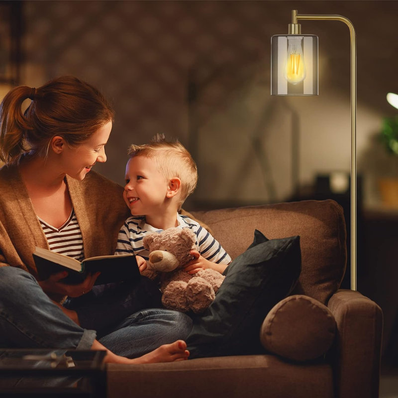 Lampe sur pied DEL 67 po avec USB Jolando, Or brossé