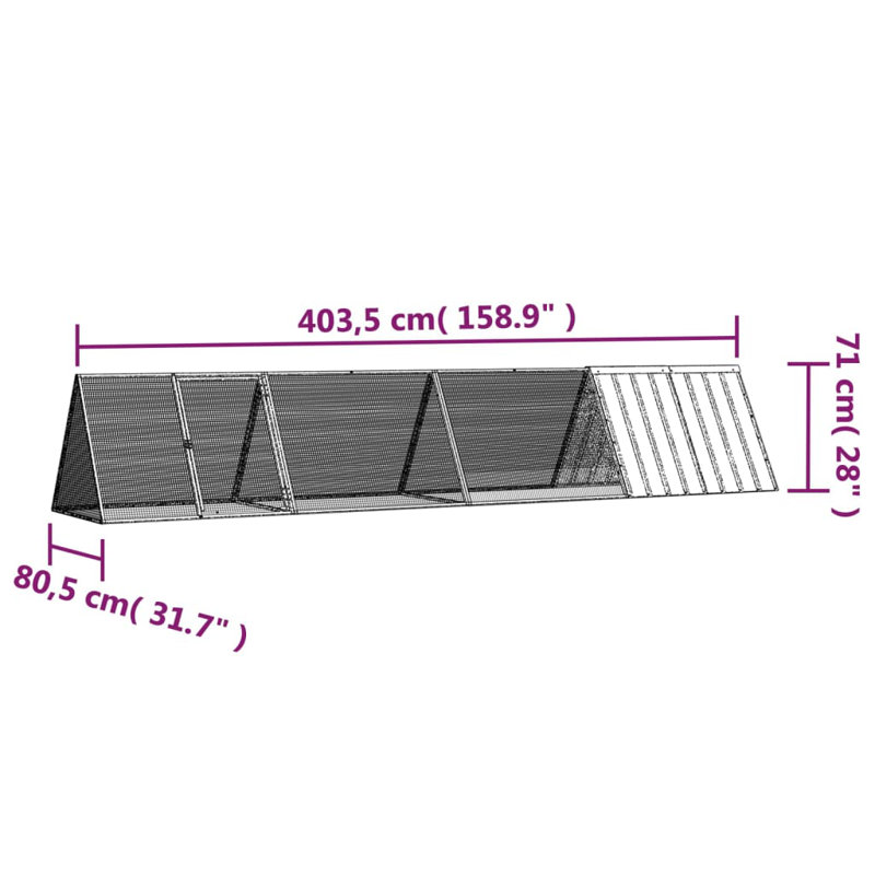  Rabbit Cage Galvanised Steel, 71cm H x 403.5cm W x 80.5cm D, Grey