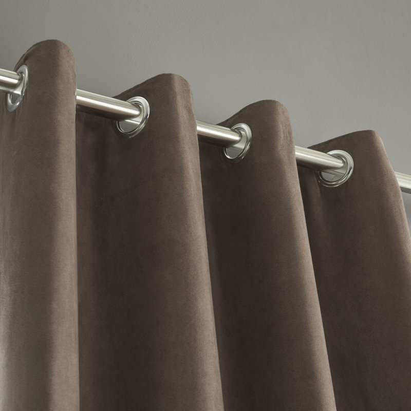 Faux Suade Eyelet Curtains, Mink, 168cm Width x 137cm Drop