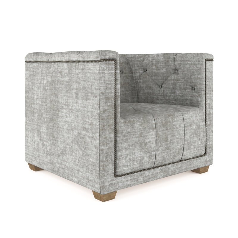 Fauteuil tuxedo Hudson, Velours écrasé rayé argent, Ébène