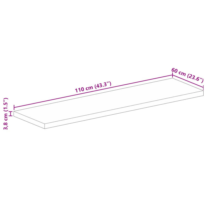 Solid Wood Table Top, 3.8cm H x 110cm W x 60cm D