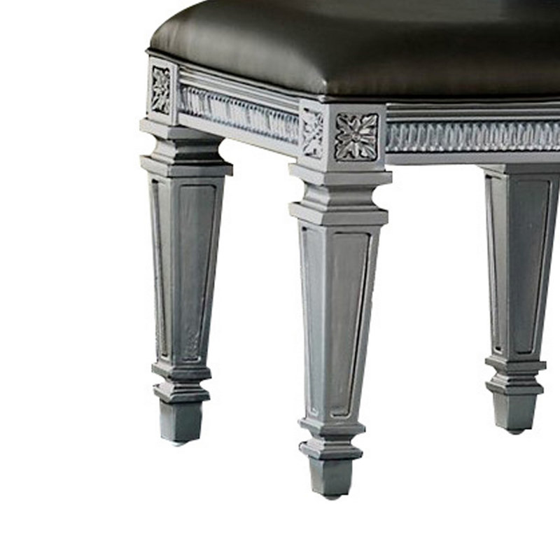 Ghita Gray Solid Wood Vanity Stool with Leatherette Seat
