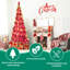 Sapin de Noël rouge pliable de 1,80 m, 150 lumières DEL blanc chaud, rubans, fleurs, flocons de neige, branches de pin et boules inclus. Solution de rangement compacte et réutilisable.
