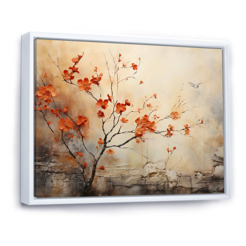 «Maple Trees Glowing Embers I», reproduction d'art sur toile érable, H 24 po x l 32 po x P 1 po, Cadre flottant blanc