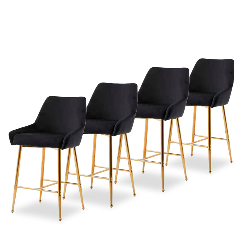 Upholstered Counter Stool with Metal Frame, Black