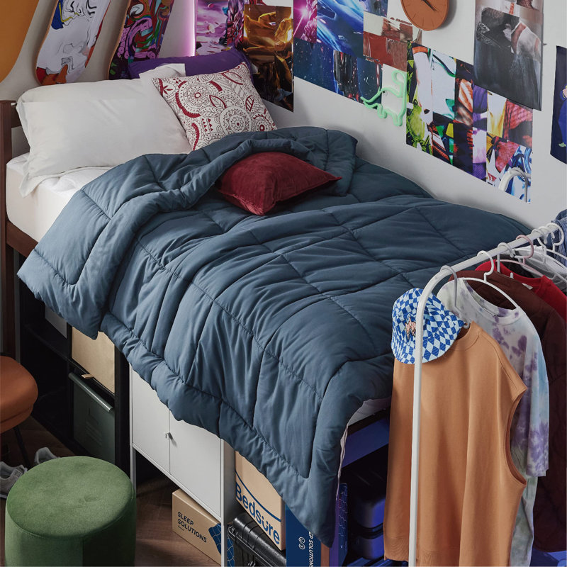 Insert de couette en duvet synthétique à motif de carrés en duvet synthétique - bleu marine, édredon toutes saisons, Marine