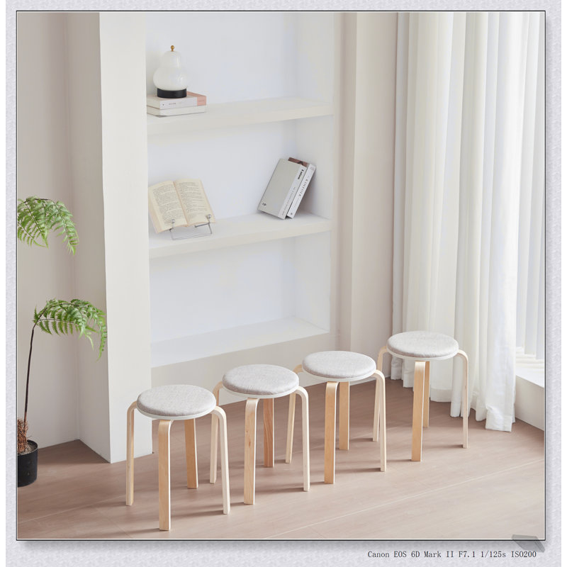 Set of 4 Stackable Bentwood Stools, Durable and Stylish Round Backless Chairs for Dining Room, Kitchen, and Classroom