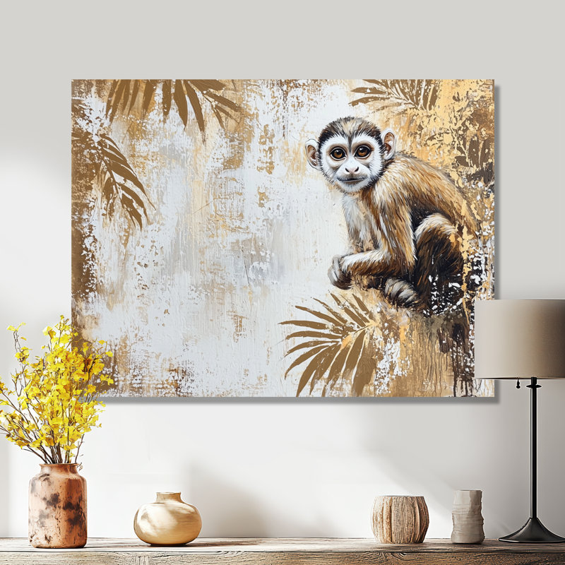 «Playful Monkey Primer In The Jungle IV - Monkey Wall Art Living Room», H 16 po x l 32 po, Toile tendue, Ne s’applique pas