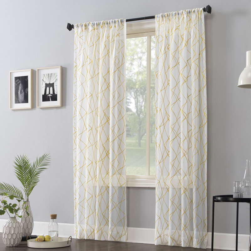 Cornwell Semi Sheer Curtain Single Panel, Gold, 50" W x 63" L