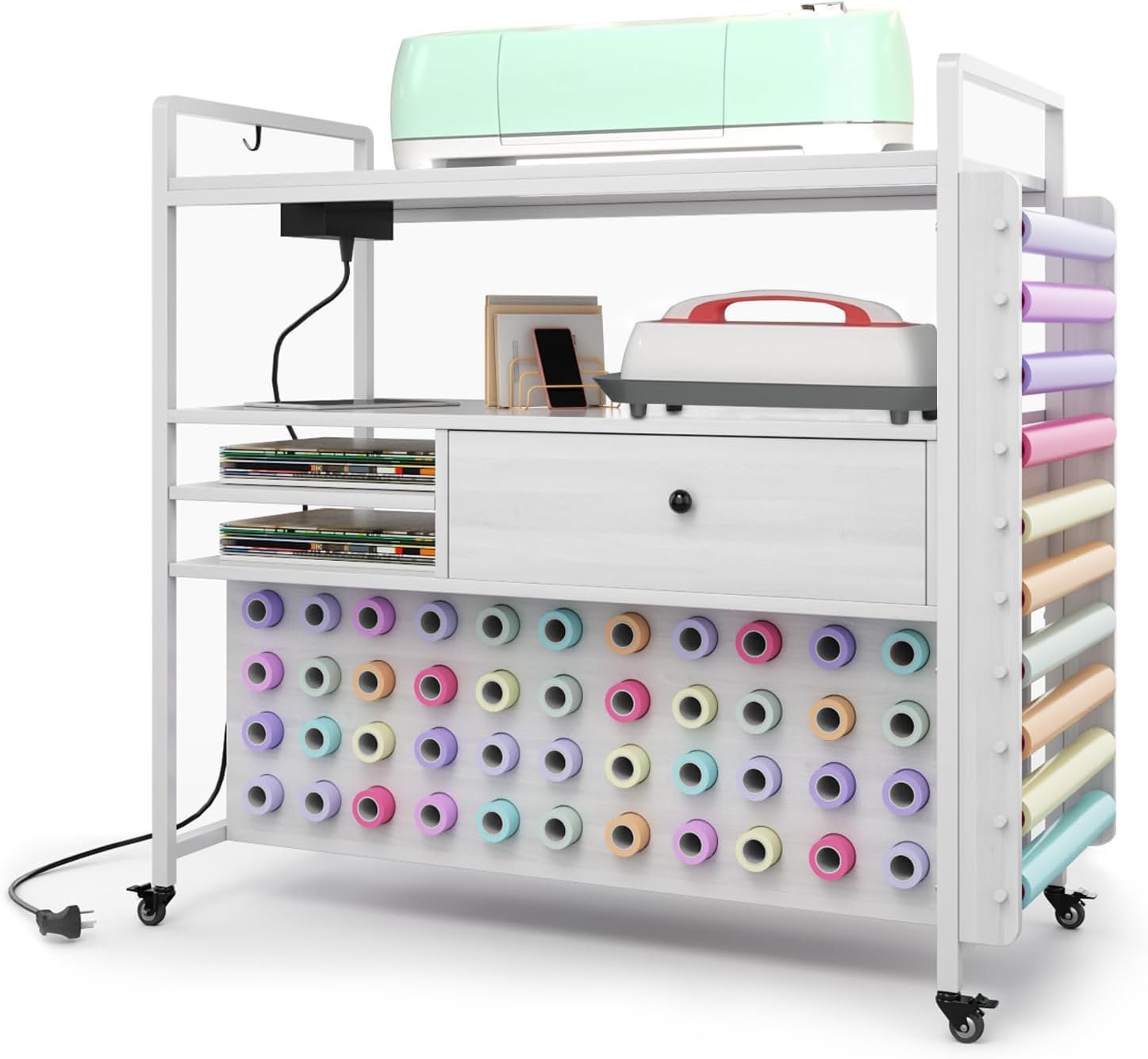 Hokku Designs Craft Cart and Organizer Table, Craft Rolling Storage Organizer with 28 Vinyl Roll Holder for Craft Room Home Office & Reviews | Wayfair