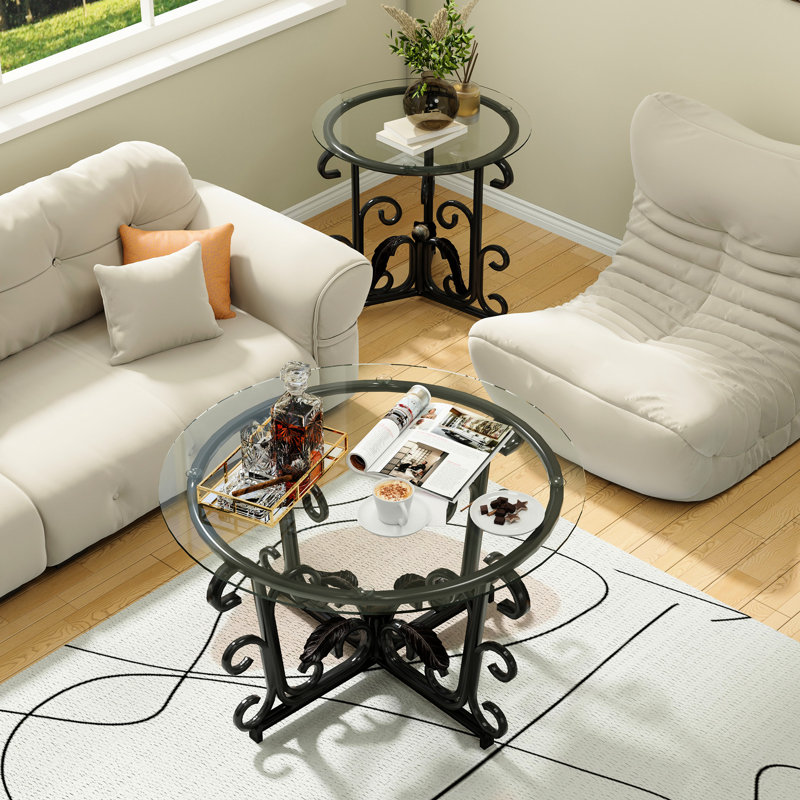 3 tables basses, petits appartements, verre trempé épais de 5 mm, cadre facile à entretenir, coins arrondis, - Espaces