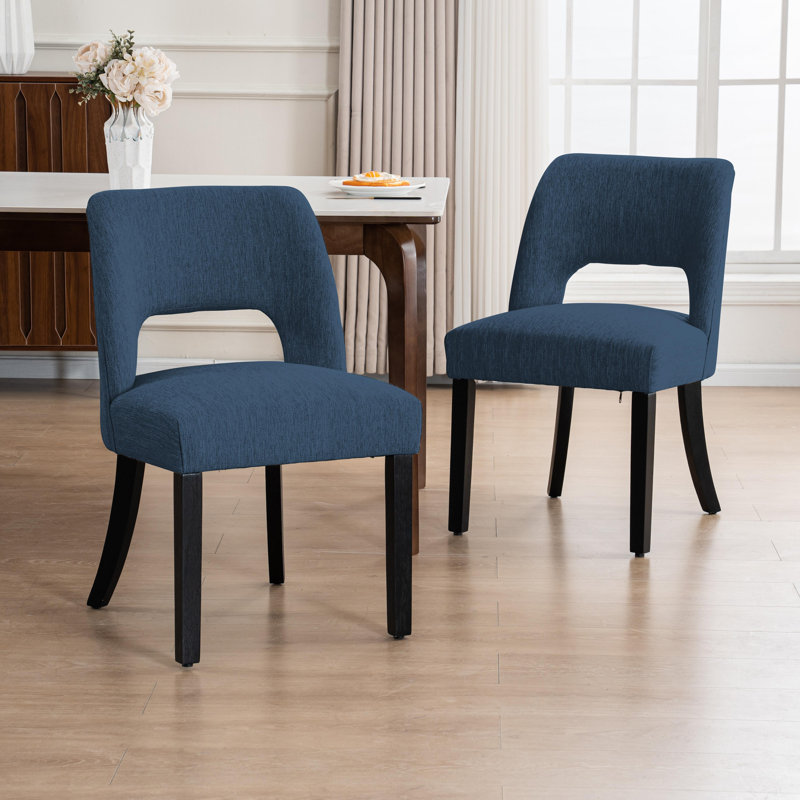 Chaise de salle à manger Nakenzie en lin avec pieds en bois massif (ensemble de 2), Bleu