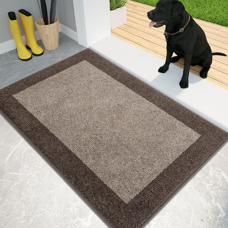 Beige and Grayish Brown Polyester Non-Slip Entryway Rug 24" x 36"