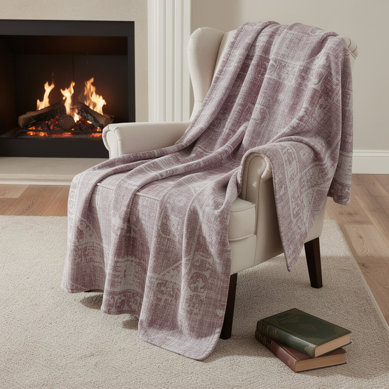 50" X 70" Pink And Ivory Damask Microfiber Plush Throw Blanket