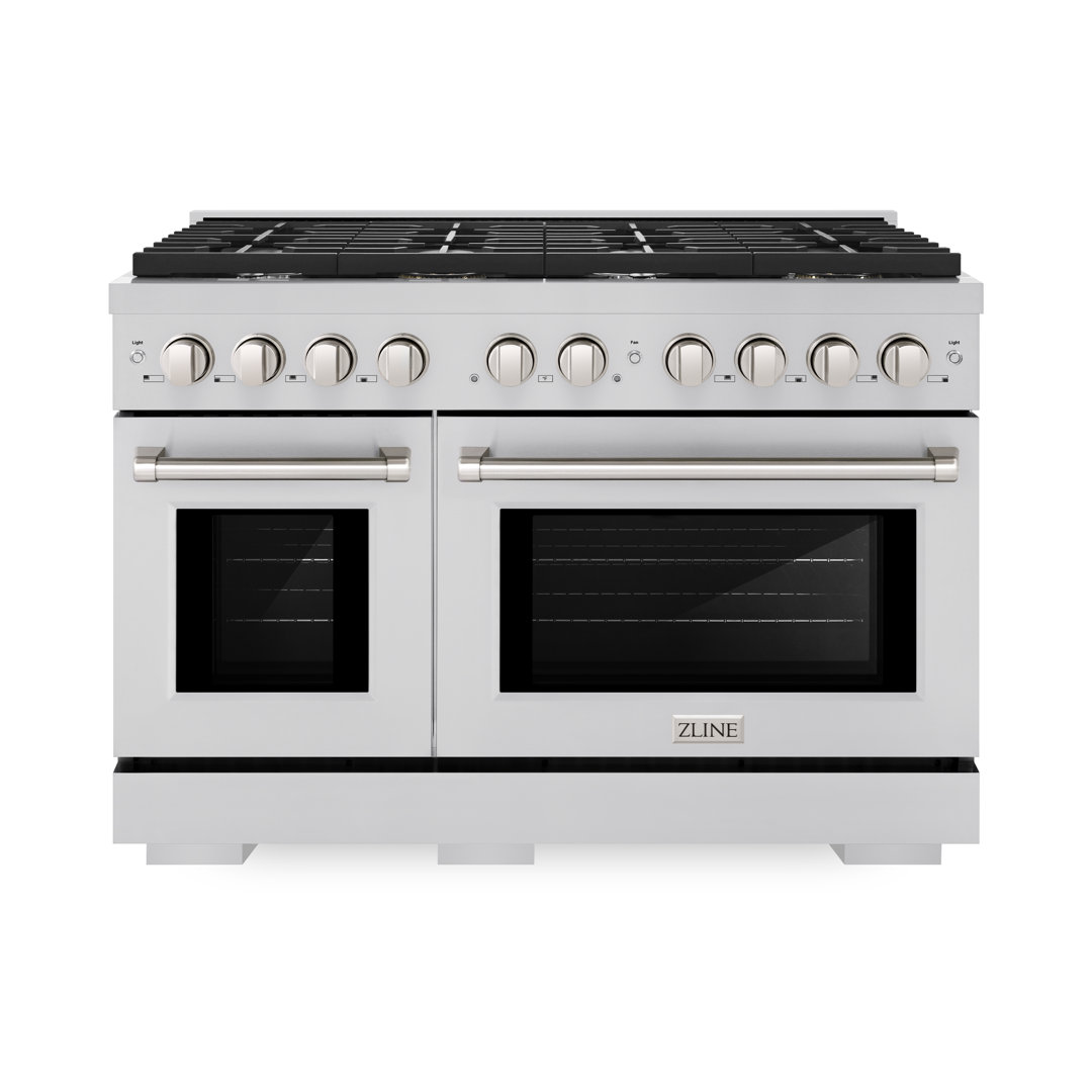 ZLINE 48 in. 6.7 cu. ft. Paramount Double Oven Gas Range with 8 Burner Cooktop in Stainless Steel (SGR48) ZLINE