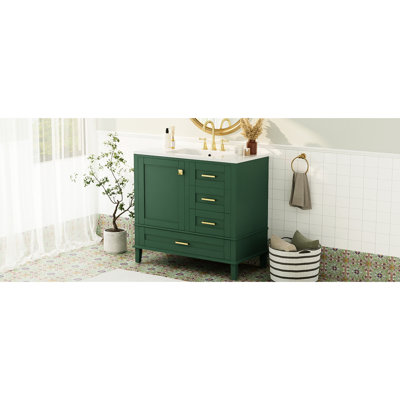 36" Bathroom Furniture, Solid Pine Frame, 3 Drawers, Ceramic Basin, Easy Cleaning Cabinet 36", Space Management