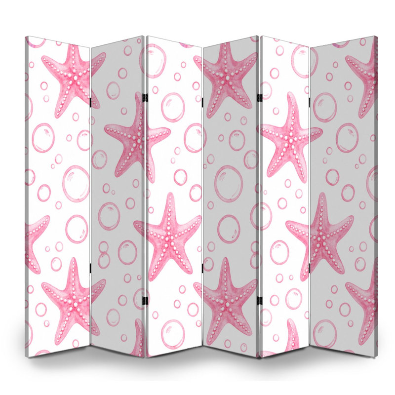 Cloison pliante 6 panneaux paravent en toile d'étoile de mer rose et cloison séparatrice de protection autoportante, 6